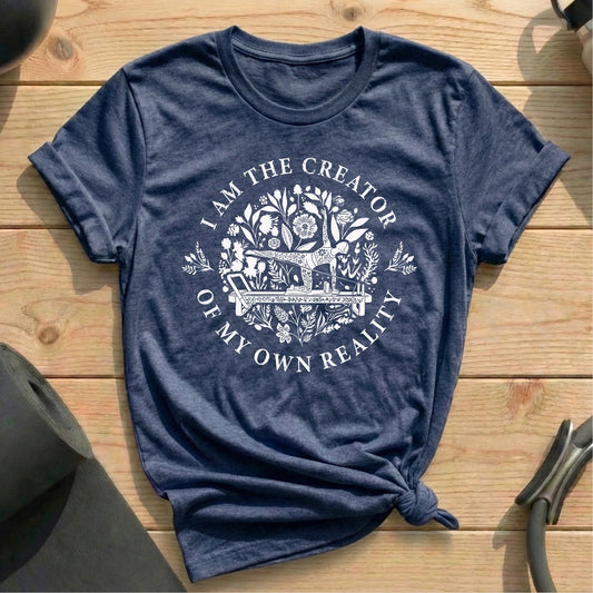 I am the creator of my own reality heather navy shirt in MindCloth Pilates Tshirt Collection