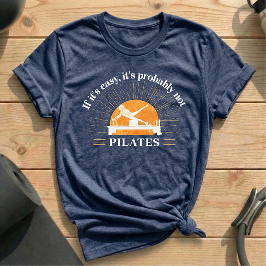 If It’s Easy, It’s Probably Not Pilates Sun Celestial Heather Navy T-shirt in MindCloth Pilates Tshirt Collection