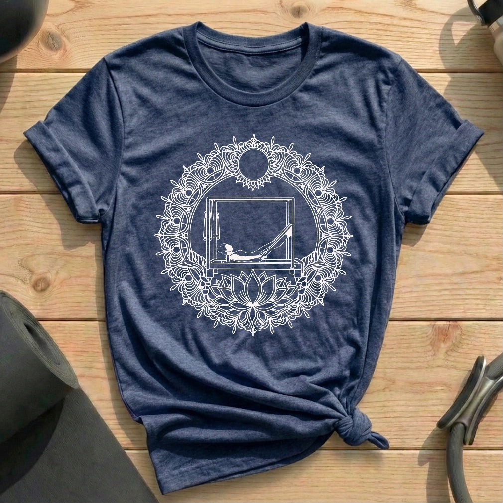 Mandala Pilates heather navy Tshirt in MindCloth Pilates Tshirt Collection