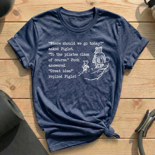 Pilates Disney Pooh Class Heather Navy Tshirt in MindCloth Pilates Tshirt Collection