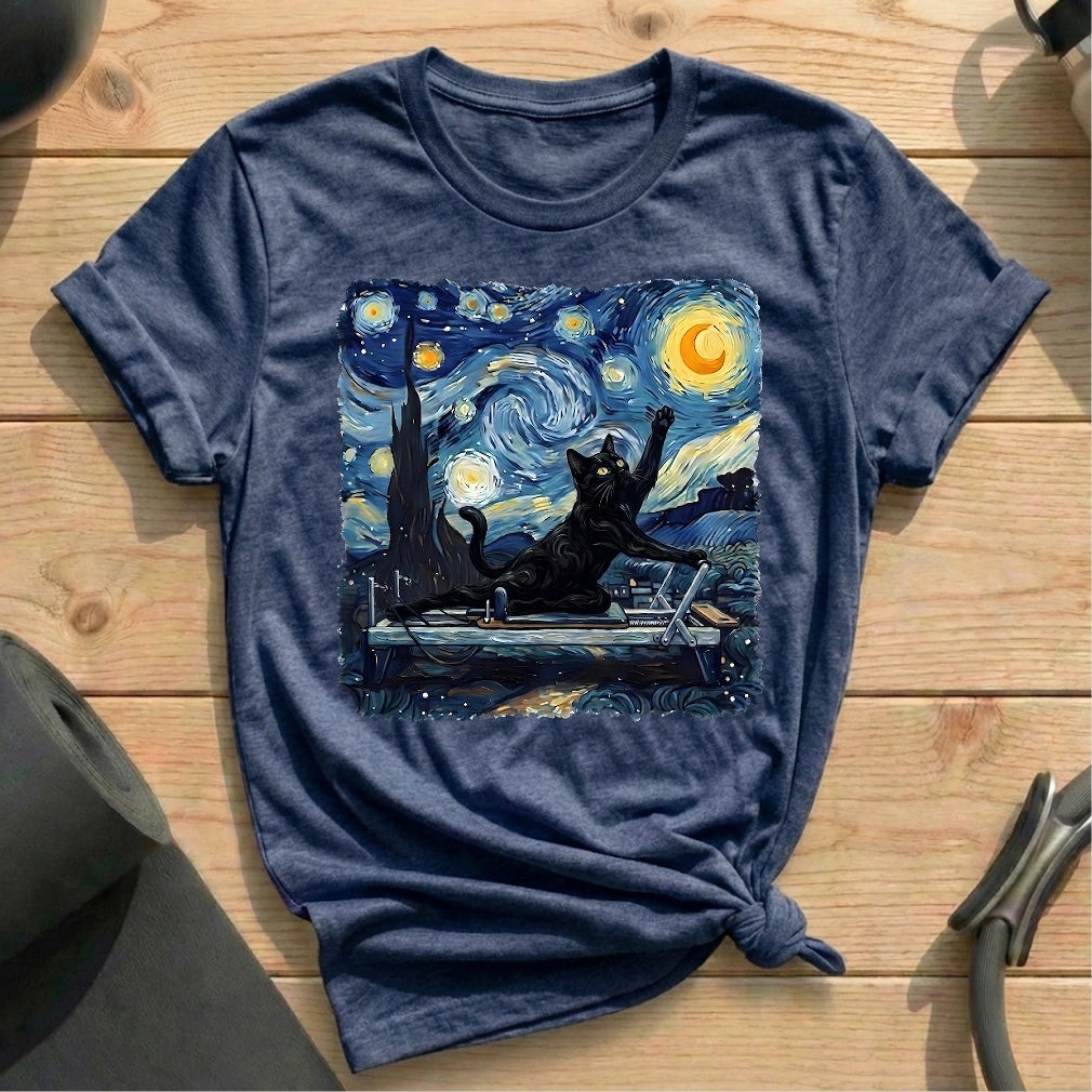 Starry Night Cat T-shirt - in MindCloth Pilates Tshirt Collection