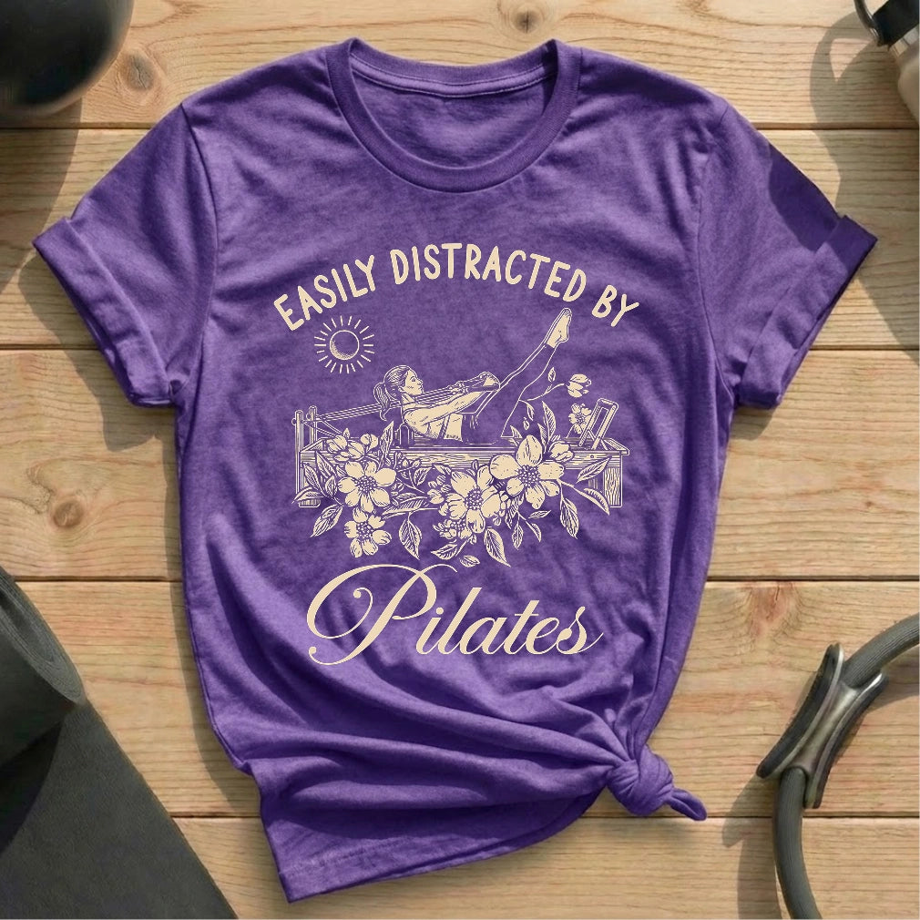 Easily distracted by pilates heather purple shirt in MindCloth Pilates Tshirt Collection