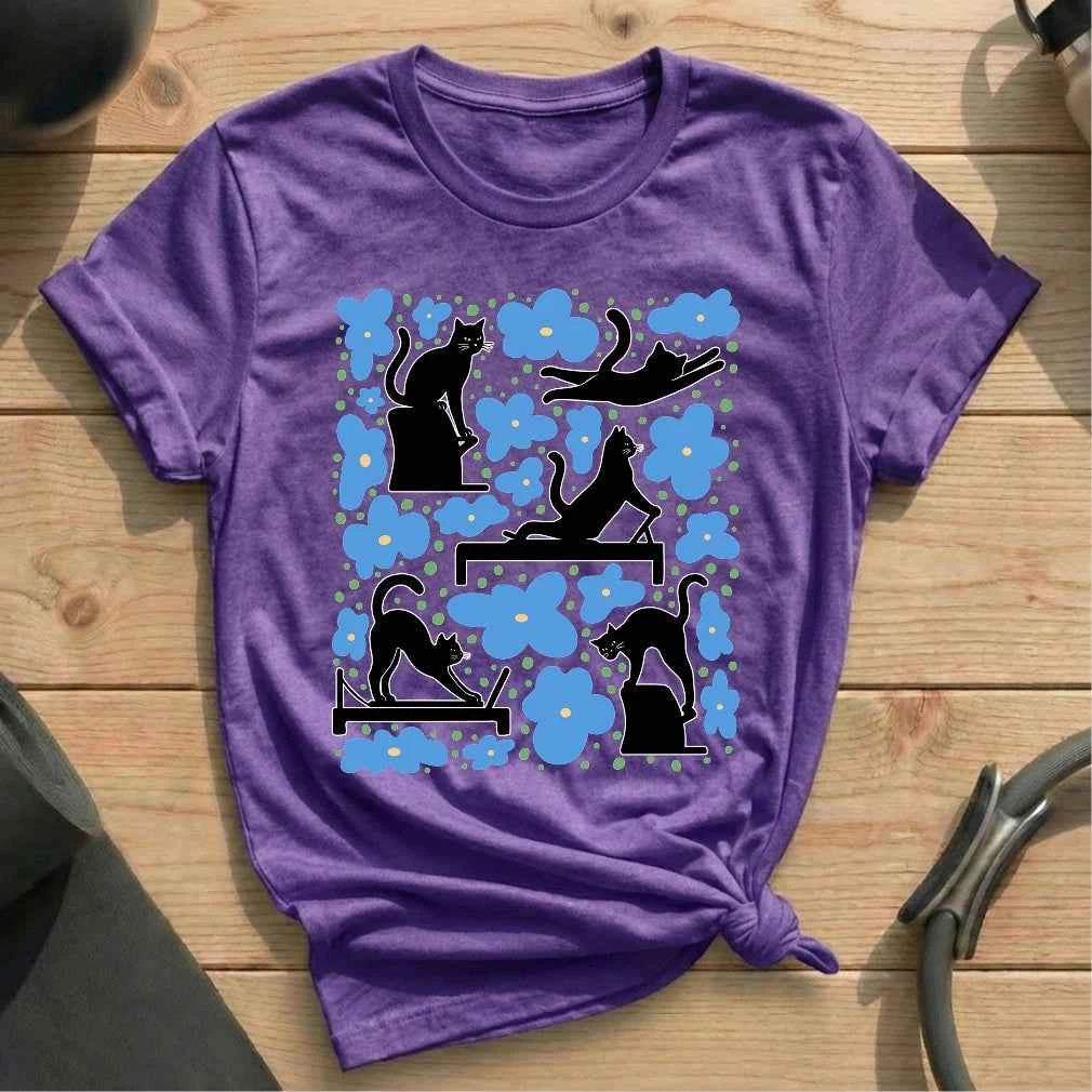 Pilates Cat In Flowers T-shirt