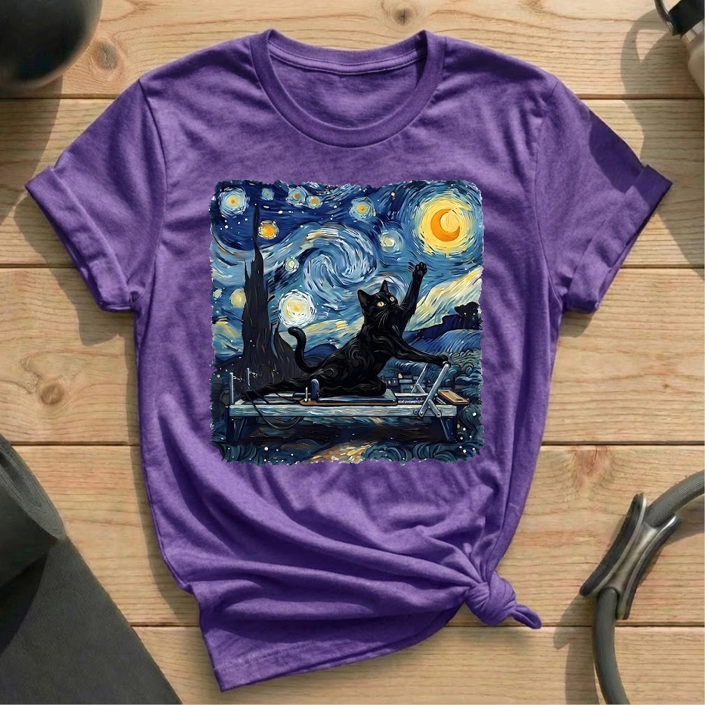 Starry Night Cat T-shirt - in MindCloth Pilates Tshirt Collection