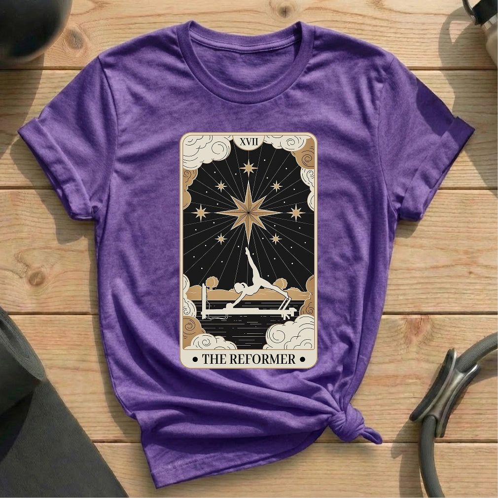 The Star Skeleton Tarot Card Heather Purple T-shirt in MindCloth Pilates Tshirt Collection