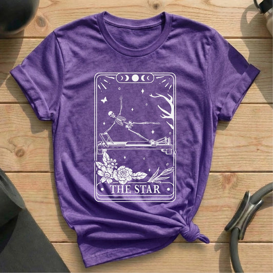 The Star Skeleton Tarot Card Heather Purple T-shirt in MindCloth Pilates Tshirt Collection