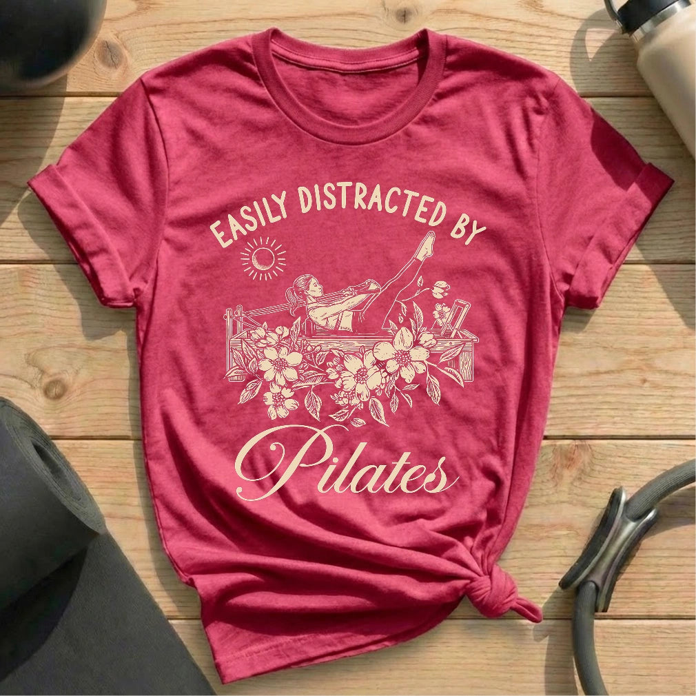 Easily distracted by heather raspberry shirt in MindCloth Pilates Tshirt Collection