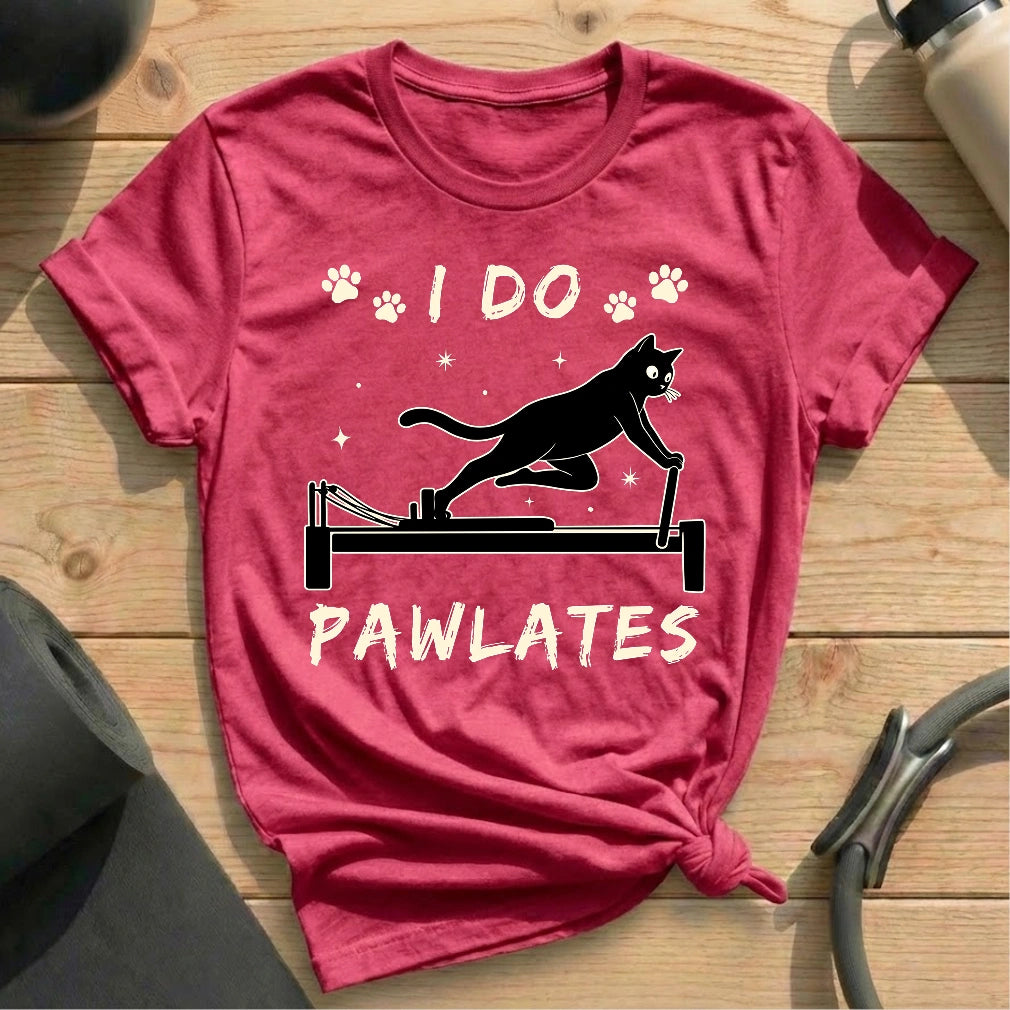 I Do Pawlates Cat Heather Raspberry T-shirt in MindCloth Pilates Tshirt Collection