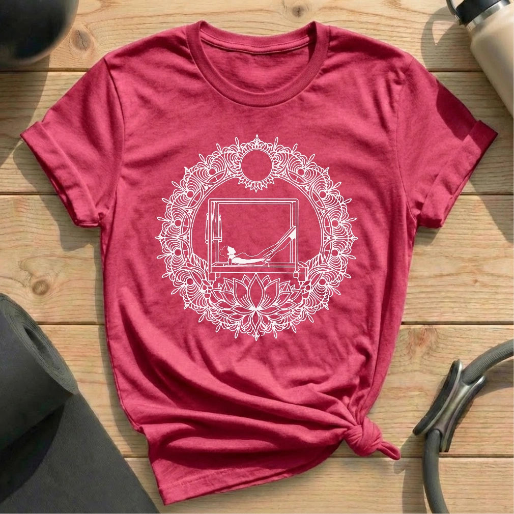 Mandala Pilates heather raspberry Tshirt in MindCloth Pilates Tshirt Collection