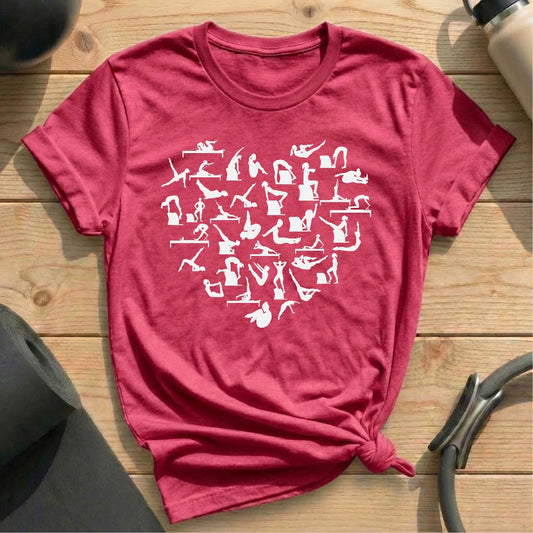 Pilates Poses Heart rasberry shirt in MindCloth Pilates Tshirt Collection