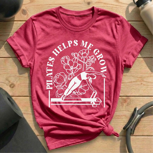 Pilates helps me grow heather raspberry shirt in MindCloth Pilates Tshirt Collection