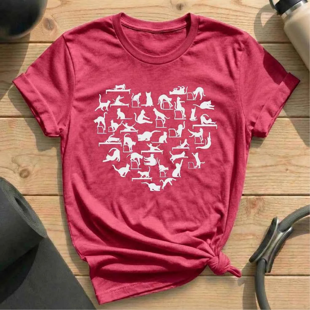 Cat Pilates Pose Heart T-shirt