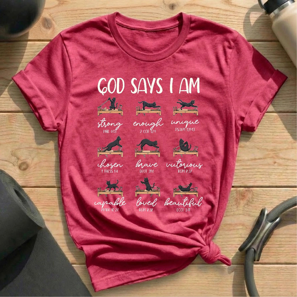 God Says Cats T-shirt - in MindCloth Pilates Tshirt Collection