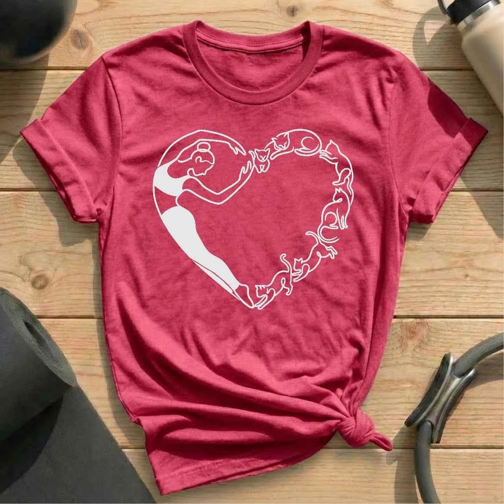 Pilates Cat Heart T-shirt