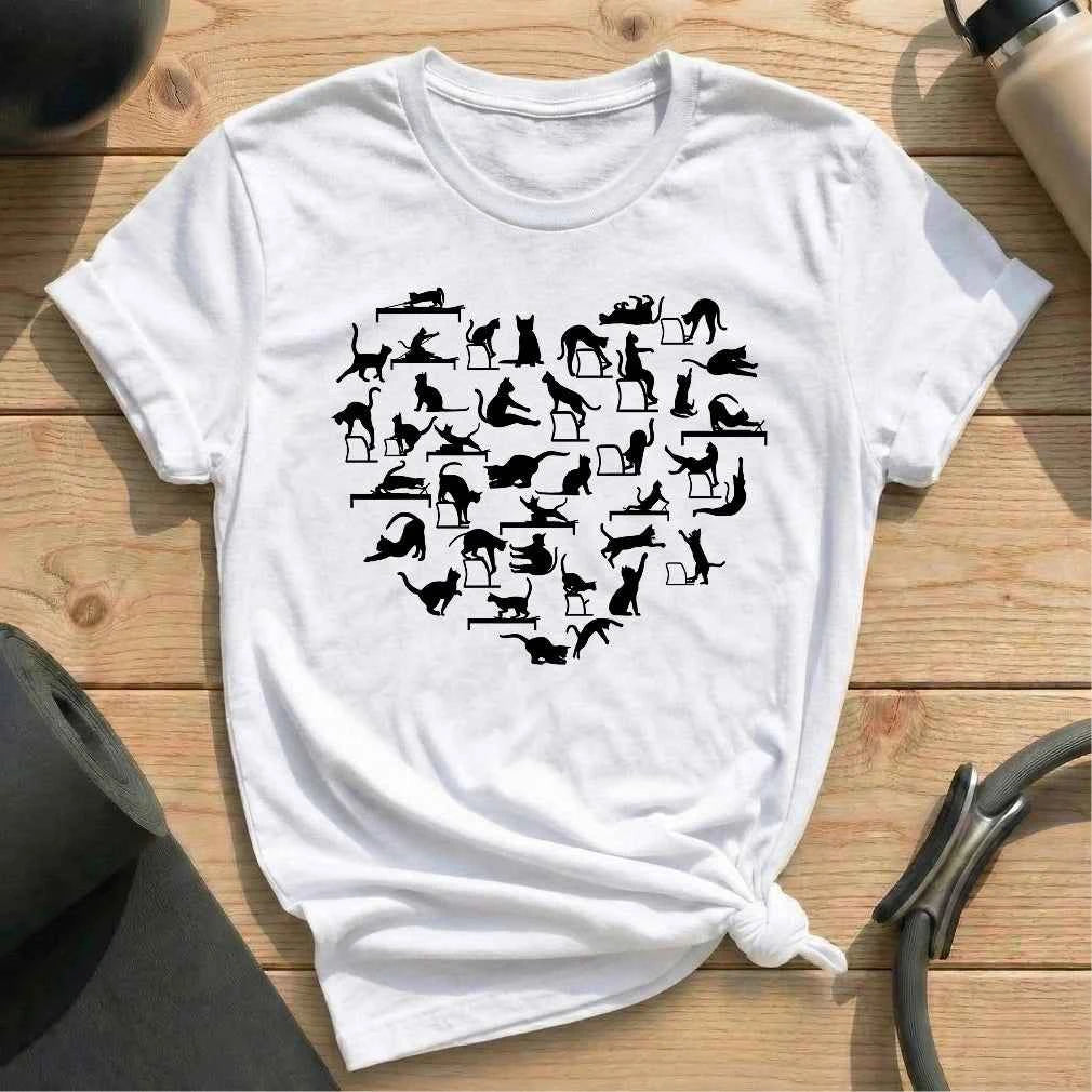 Cat Pilates Pose Heart T-shirt