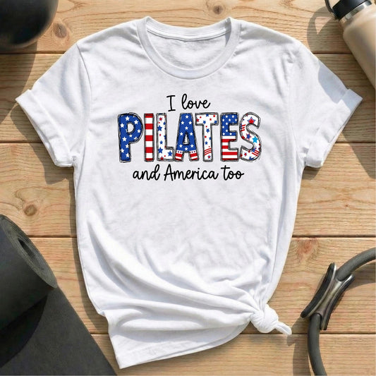 Love Pilates & America Too T-shirt - in MindCloth Pilates Tshirt Collection