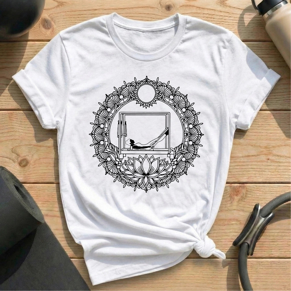 Mandala Pilates White Tshirt in MindCloth Pilates Tshirt Collection